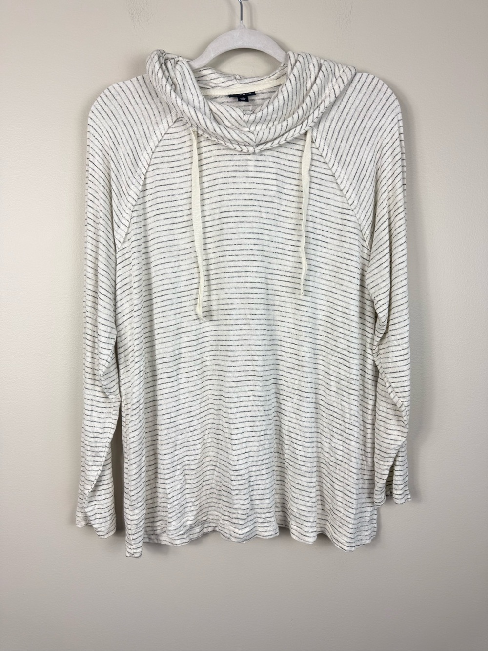Torrid Stripe Cowl Neck Hoodie Top Womens 1X 14 White Gray Neutral Soft Cozy NWT